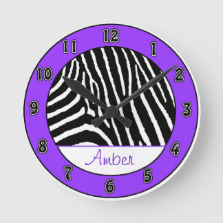 Relógio Redondo Garotas Zebra Roxa Relógios com Nome