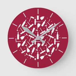 Relógio Redondo Garrafas de vinho tinto e parafusos de maca Bar