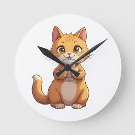 Relógio Redondo Gatinho Bebendo Café