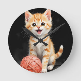 Relógio Redondo Gatinho Brincalhão com Impressão em Aquarela de Li