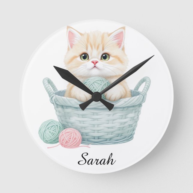 Relógio Redondo Gatinho de Fio Encantador  (Frente)