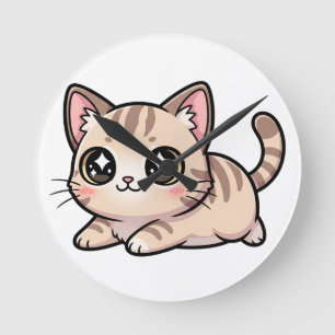 Relógio Redondo Gatinho Malhado Fofo Mentiroso no Estilo Kawaii