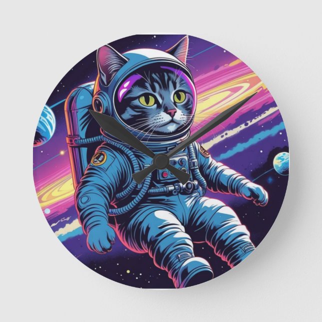 Relógio Redondo Gato Astronauta Divertida – Meowt of This World (Frente)