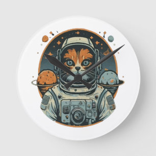 Relógio Redondo Gato-astronauta em Asteroides