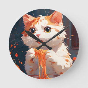 Relógio Redondo Gato comendo espaguete