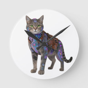 Relógio Redondo Gato de Circuito Cyberpunk – Fera da Tecnologia Ne