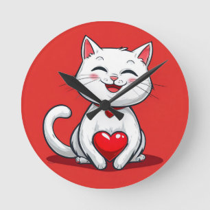 Relógio Redondo Gato de desenho animado fofo apaixonado