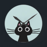 Relógio Redondo Gato de Gatinho Preto e Simples com Gaguetas Longa<br><div class="desc">Gato gatinho preto e esquisito com olhos grandes e bigodes compridos. Adicione um pouco de reluz a uma chata parede do vazio com este relógio de arte bicho-branco. Divertido para o quarto de uma criança ou qualquer espaço que possa usar um gato legal. Faz um presente perfeito! Visite o Doodle...</div>