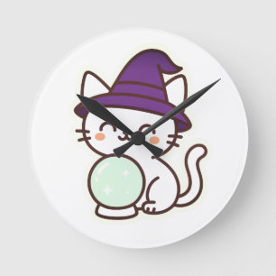 Relógio Redondo Gato de Halloween de Kawaii - Mágico e Adorável Sp