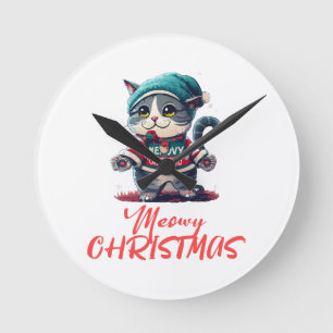 Relógio Redondo Gato de Natal