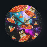 Relógio Redondo Gato de pizza espacial engraçado<br><div class="desc">Engraçado e design maluco por um presente legal!</div>