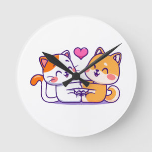 Relógio Redondo Gato E Shiba Inu