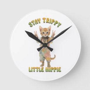 Relógio Redondo Gato Laranja Tabby Boho Fique Tripado Pequeno Hipp