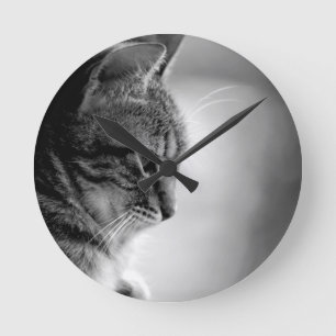 Relógio Redondo Gato Meditando Preto e Branco
