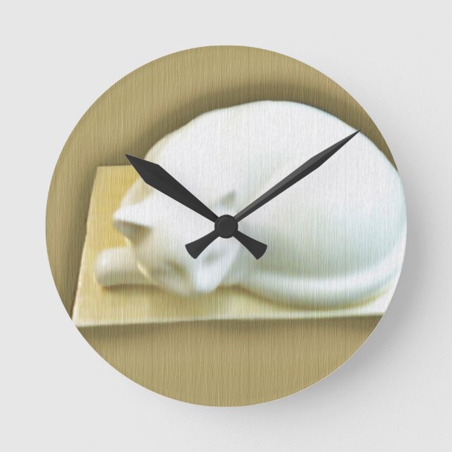 Relógio Redondo Gato na Dourada Caixa II (Frente)