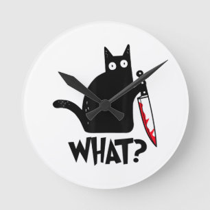 Relógio Redondo Gato Que_ Engraçado Gato Preto 