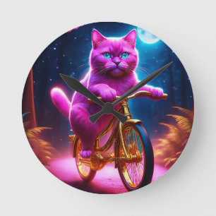 Relógio Redondo Gato Rosa Em Um Caminho Cênico De Bicicleta De Our