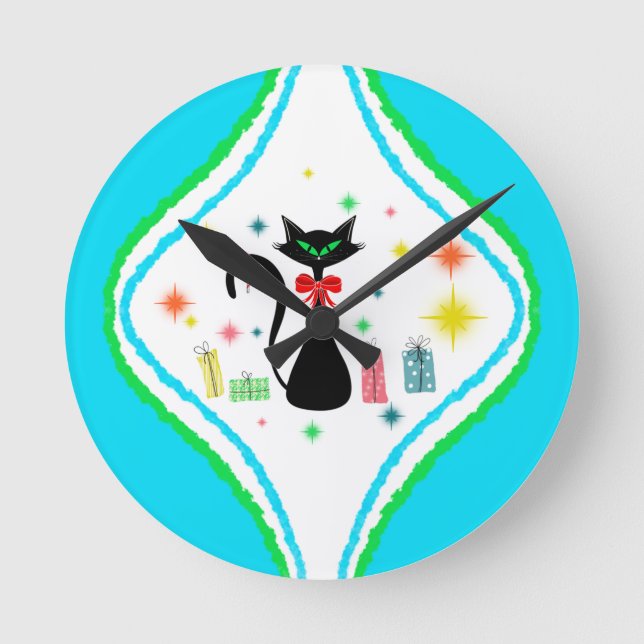 Relógio Redondo Gato Siamês Natal Retro (Frente)