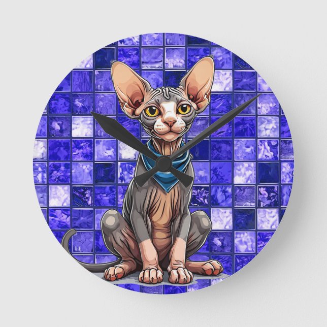Relógio Redondo Gato Sphynx (Frente)