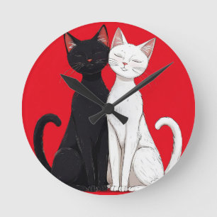 Relógio Redondo Gatos pretos e brancos