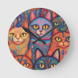 Relógio Redondo Gatos psicodélicos. Hippy, Bohemian, BoHo