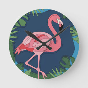 Relógio Redondo Geo Flamingo Rosa com Nome