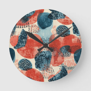 Relógio Redondo geométrico moderno abstrato Coral e Azul
