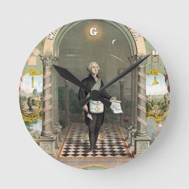 Relógio Redondo George Washington como Freemason (Frente)