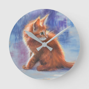 Relógio Redondo Ginger Kitten na Luz Pastel