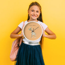 Relógio Redondo Girafa Laranja De Bela Moderna Com Nome