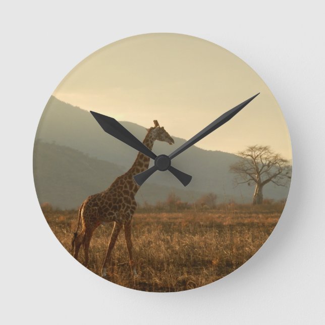Relógio Redondo Girafa na Savana (Frente)