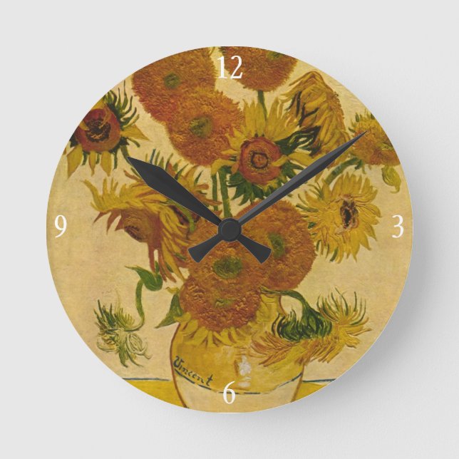 Relógio Redondo Girassóis de Vincent van Gogh, 1878 (Frente)