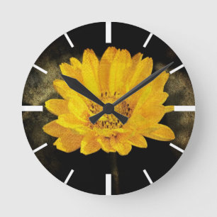Relógio Redondo Girassol bonito com fundo de Brown escuro