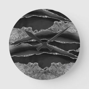 RELÓGIO REDONDO GLAM DE GLIPE DE PRATA DE AGATO NEGRO