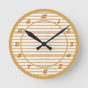 Relógio Redondo Glam Gold Glitter Sparkle Stripes Decorative