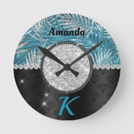 Relógio Redondo Glitter aquoso de turquesa cúbica cúbica deixa mon