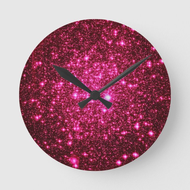 Relógio Redondo Glitter Astral Rosa Quente (Frente)
