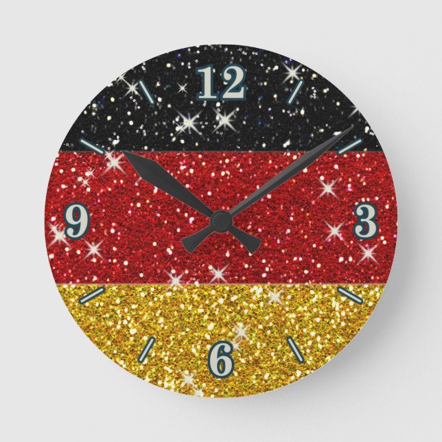 Relógio Redondo Glitters Germany Flag com Sparkles (Frente)