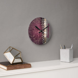 Relógio Redondo Glittery Stars Purple Gypsf Scarf