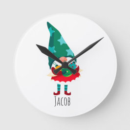 Relógio Redondo Gnomo de Natal bonito com Enfeites de natal