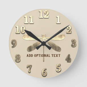 Relógio Redondo Gold Dragonfly Add Text Special Occasion