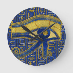 Relógio Redondo Gold Egyptian Eye of Horus - Wadjet Lapis Lazuli