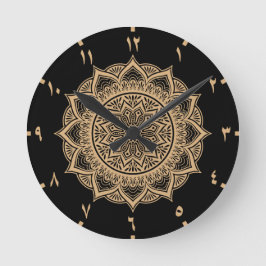 Relógio Redondo Golden Arabic Numbers Mandala