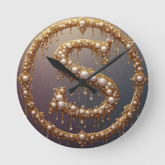 Relógio Redondo Golden Monogram Initial Letter S