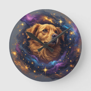 Relógio Redondo Golden Retriever por Whimsical Cosmos