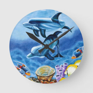 Relógio Redondo Golfinhos e arte tropical dos peixes