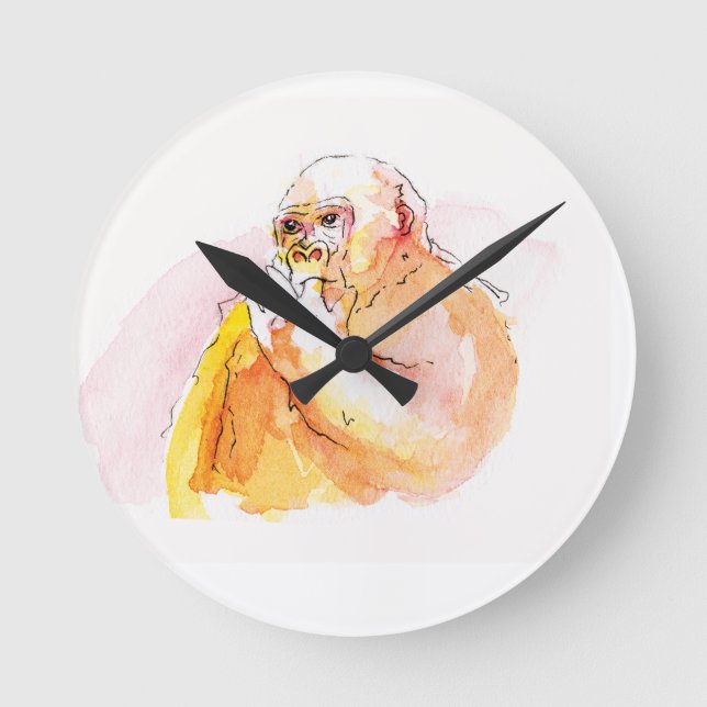 Relógio Redondo Gorilla sucking fingers Clock 指しゃぶりのゴリラ時計 (Frente)