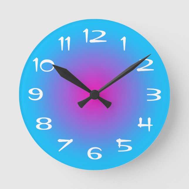 Relógio Redondo Gradiente Radial Azul Água e Rosa Quente (Frente)