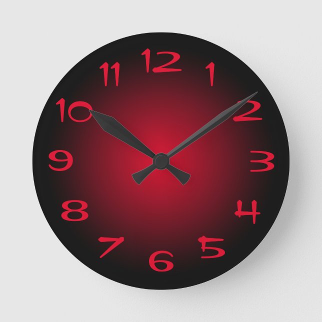Relógio Redondo Gradiente Radial Preto e Vermelho (Frente)