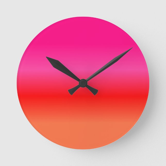 Relógio Redondo Gradiente Rosa, Vermelho e Laranja (Frente)